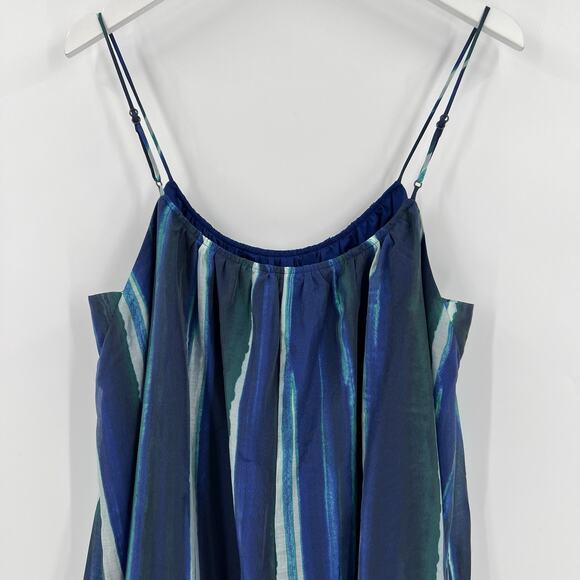 Banana Republic Organza Maxi Dress Blue‎ Striped Sleeveless Pockets Size Large - Picture 7 of 12